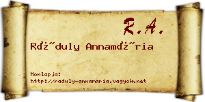Ráduly Annamária névjegykártya